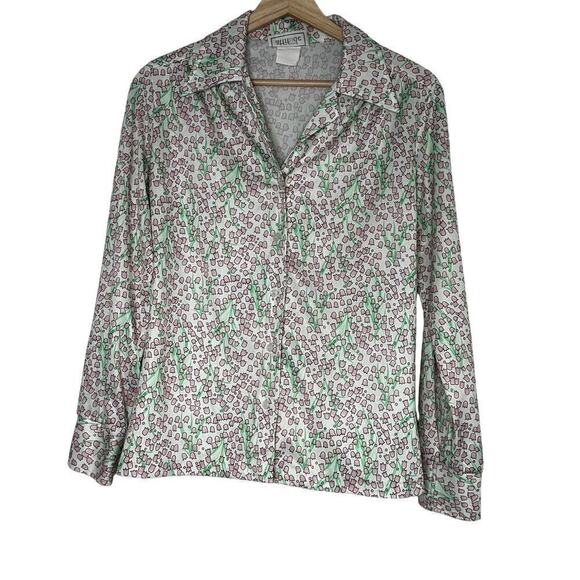 70s novelty print Tulip Groovy polyester button down - Picture 1 of 3